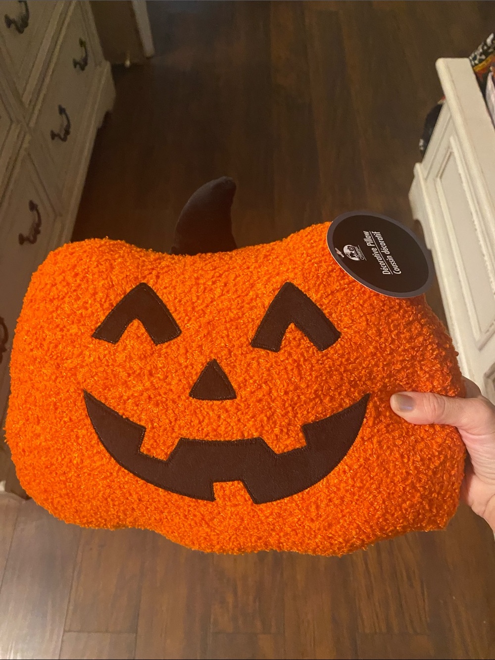 Plush Orange Pumpkin Jack-O'-Lantern Throw Pillow